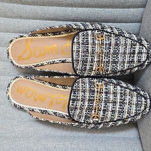 Sam Edelman Woven Tweed Slip-On Loafers in Navy and White, NWOT